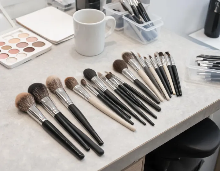 makeup brush manufacturer on a cosmetics bench, illustration only
